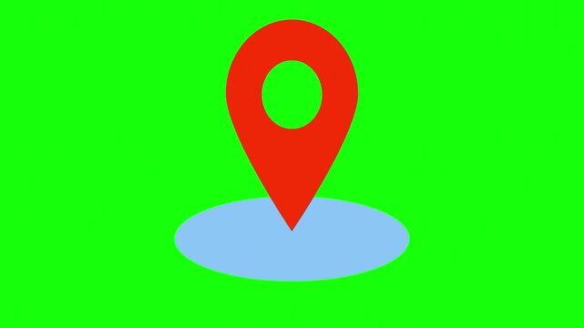 Red Map Location Pin Animation on Green Screen Background