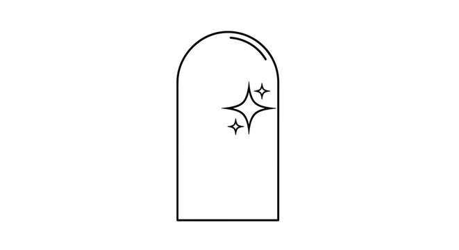 Minimalist black outline of an arched shape like a mirror or window features three small stars or sparkles for a clean design.