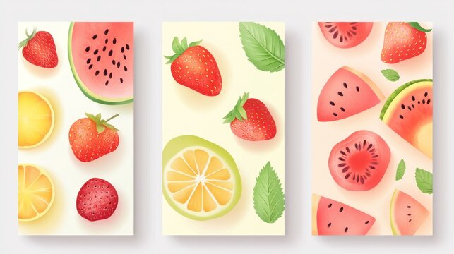 Fresh fruit slices, vibrant pattern, digital art, background design, social media graphics