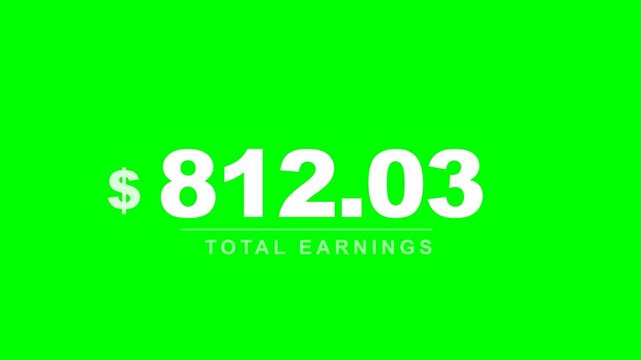 Total earnings dollar counter green screen finance profit income money statistics animation business revenue display chroma key