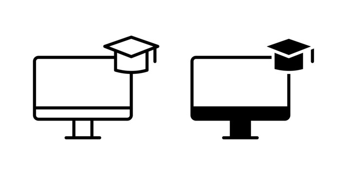 Online course icon in outline and solid style. Ideal for e-learning, education, and training platforms on white background.