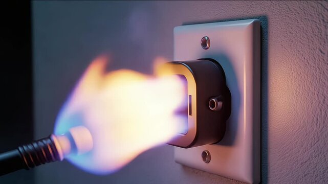 Short Circuit Concept with Electric Plug on Fire and Smoke