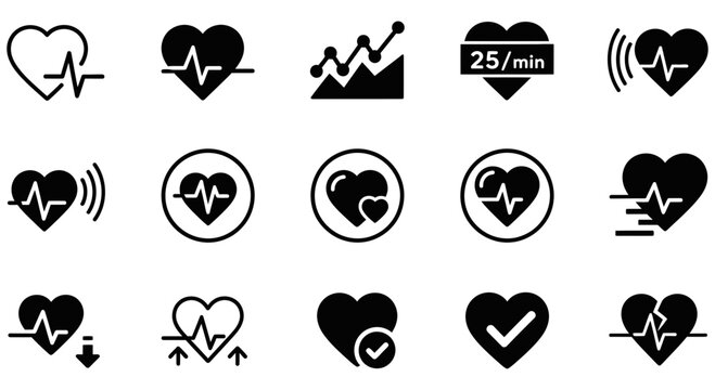 Medical heart and heartbeat vector icons set for healthcare design