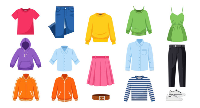 Colorful clothing collection on white