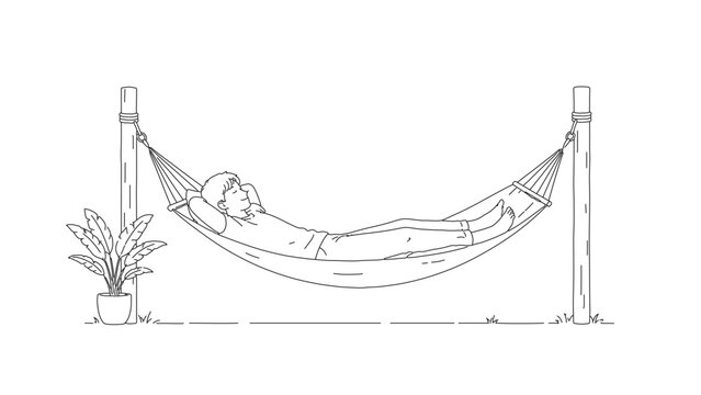 side view person lying on hammock, flat elevation view