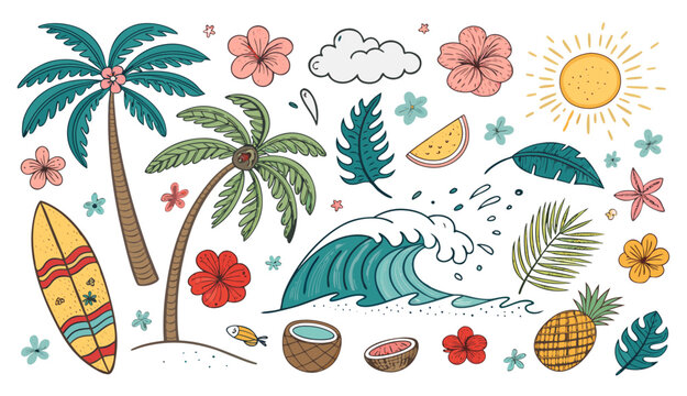 Colorful tropical palm tree illustrations.