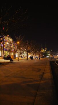 Shot of Lucerne illuminated old town and historic buildings at night