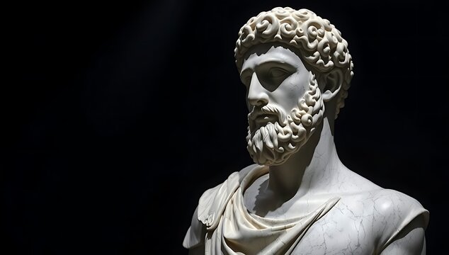 Marble bust of a bearded ancient greek or roman man with curly hair