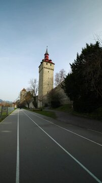 Shot of the medieval Musegg Wall and historic watchtowers in Lucerne, Switzerland