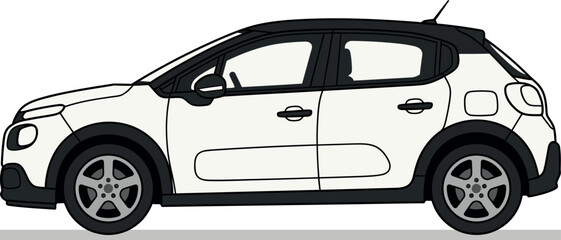 Naklejka premium White hatchback car with black accents side view hatchback automobile transport exterior illustration background silhouette