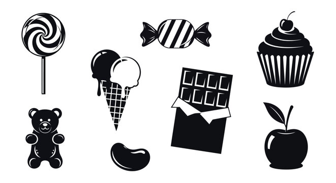 collection of candy and dessert silhouettes high quality professional detailed modern