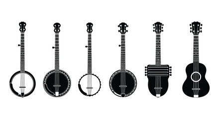 Naklejka premium six stringed instruments in silhouette style high quality professional detailed modern