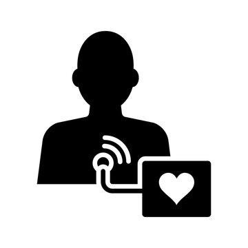 Pacemaker patient icon. Healthcare and cardiology filled symbol. Black and white.