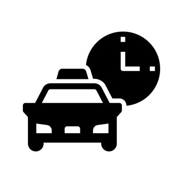 Travel time icon. Transportation and taxi services filled symbol. Black and white.