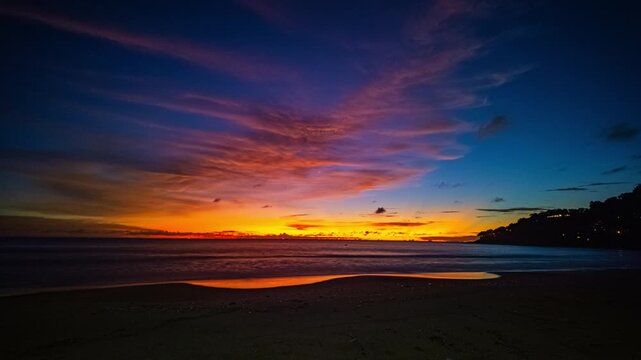 Sunset over sea Time lapse video 4K. Nature video High quality footage.

Scene of Colorful romantic sky sunset with Changing the color of the sky background. 

time lapse day to night in nature and tr
