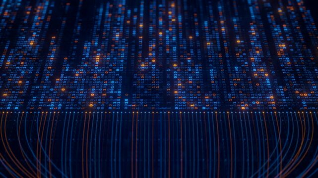 Binary Code Zeros Ones Data Flow Neural Network Visualization with Digital Nodes, Big Data AI Machine Learning Algorithm System, Digital Technology Background for Artificial Intelligence Concept