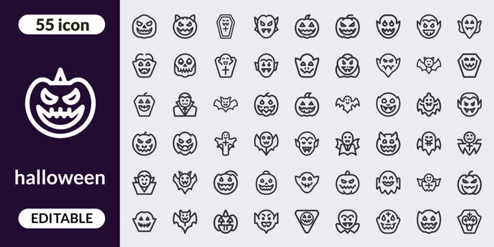 Halloween set with pumpkin faces and symbols jack-o-lantern