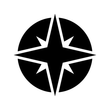 Compass rose icon. Travel and navigation filled symbol. Black and white.