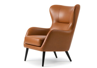 Fototapeta premium Brown Leather Armchair with Black Legs - Modern Furniture
