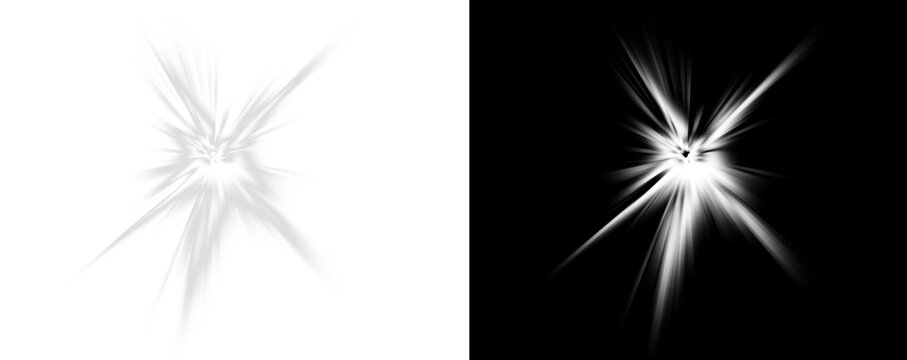 Light burst effects with rays on white and black backgrounds for design isolated on transparent background