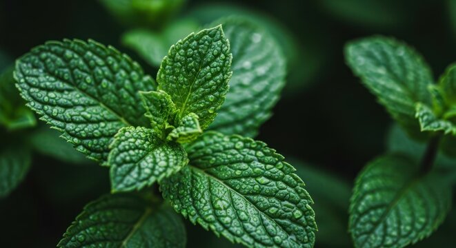 Fresh Green Mint Leaves.