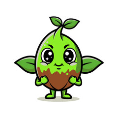 Fototapeta premium Cute cartoon avocado character with leaves and arms.