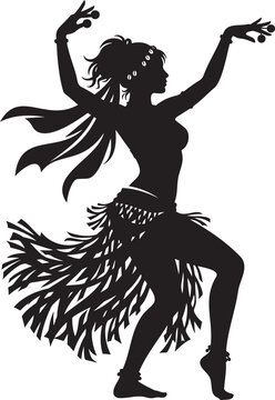 Graceful Belly Dancer Silhouette in Traditional Costume with Flowing Skirt and Finger Cymbals for Middle Eastern Cultural Dance Performance and Ethnic Entertainment Arts Isolated on Plain White Backgr