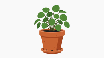 Obraz premium A single potted plant with vibrant green leaves stands gracefully in a terracotta pot, a symbol of growth.