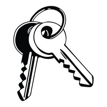 Black and white stylized key with ornate bow black key