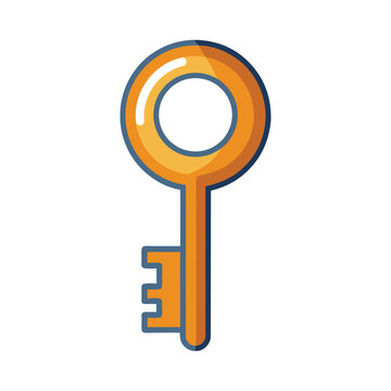 Gold and blue key shaped like a house key on white background