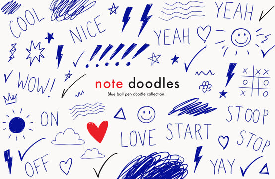 hand drawn doodle collection with words and symbols on a white background high quality professional detailed