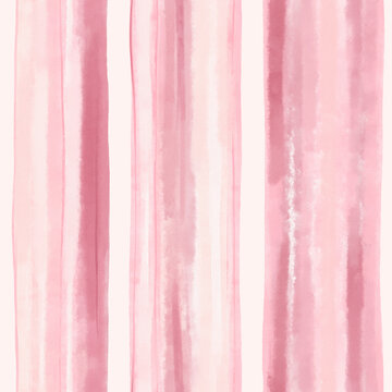 Watercolor seamless pattern with wide pink vertical stripes. Artistic repeat print for home textile, delicate fabric or background.