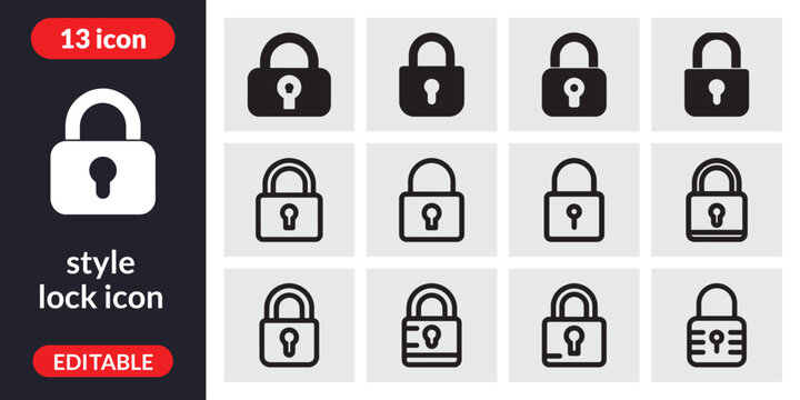 Gray style lock set on white background in rows lock style lock