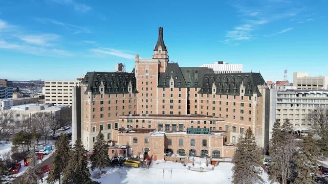 This drone shot shows downtown Saskatoon