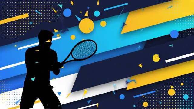 Tennis Player Silhouette Forehand Stroke, Geometric Pop Art Background