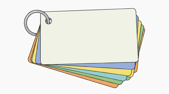 A set of blank flashcards with vibrant colors, held together by a metal ring, perfect for studying or making notes.