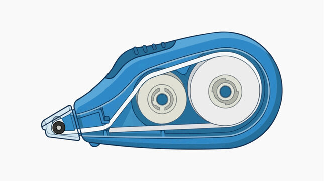 A detailed look at a sleek blue correction tape dispenser, designed for effortless error erasing. This graphic image portrays a minimalist aesthetic.