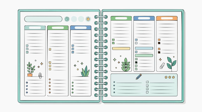 A visually appealing diary spreads, ready for scheduling and planning, rendered in a crisp, clean aesthetic.