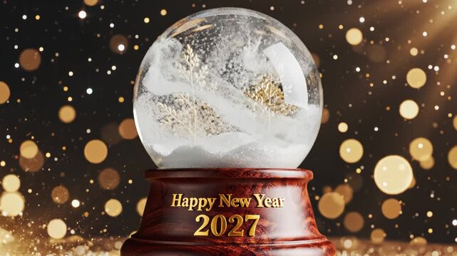 Snow globe with golden trees and snow emphasizing modern aesthetics and minimalist design
