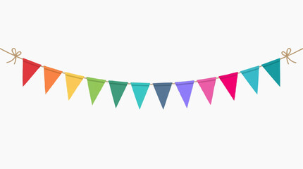 Obraz premium A vibrant garland of colorful triangle flags hangs, showcasing a palette of hues, perfect for festive events and celebratory designs.
