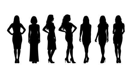 Fototapeta premium Professional Collection of Female Silhouettes in Elegant Standing Poses for Fashion and Lifestyle Branding