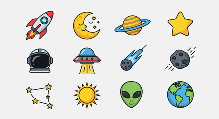Cosmic icons space exploration elements © Geovani