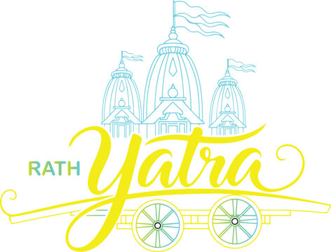 Rath yatra festival illustration with temple and chariot.