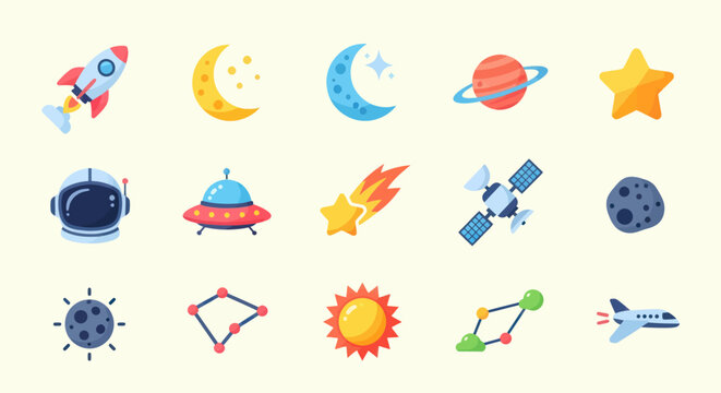 Cosmic illustrations space objects collection