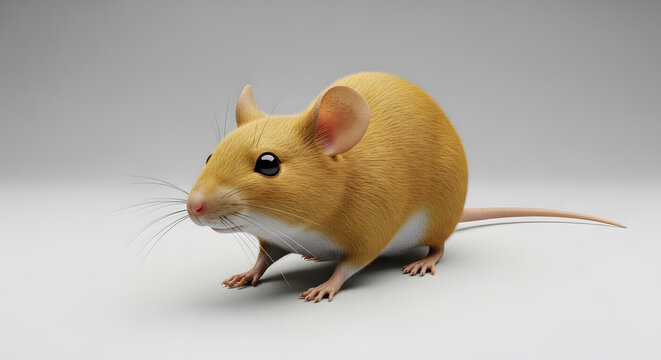 Side View of a Realistic Brown Field Mouse 3D Illustration on Gray Background