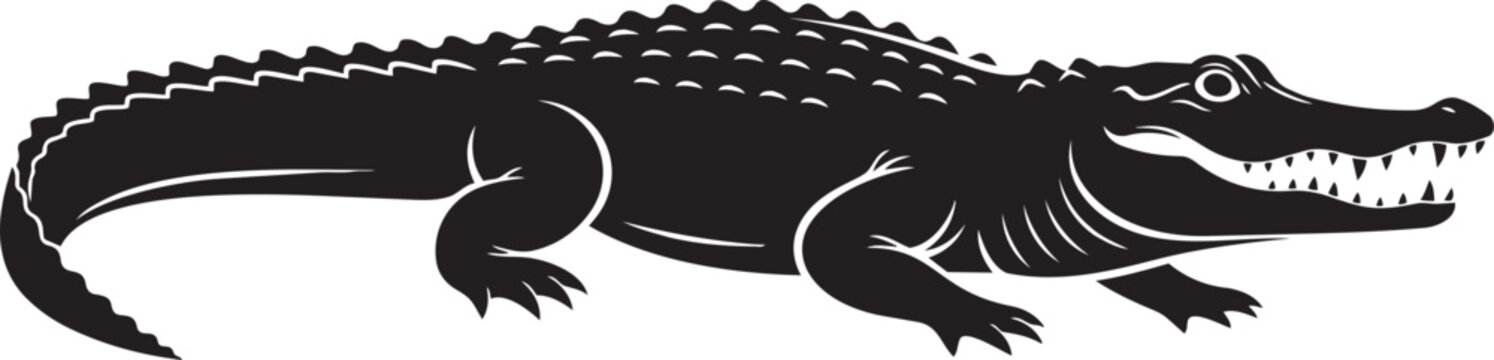 Black alligator silhouette a fierce reptile illustration for wildlife themes isolated on a white background