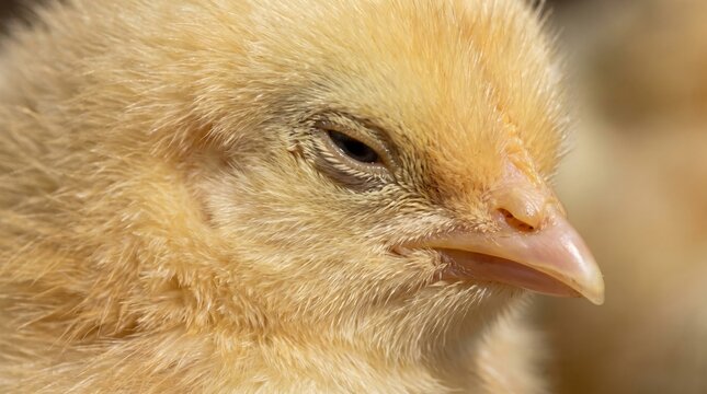 Chick face macro tiny beak blinking eyes ultra close realistic