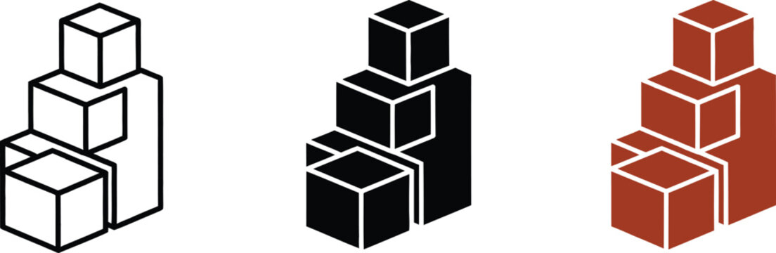 Isometric stacked block designs in three color variations