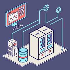 Fototapeta premium Computer server and data storage with a monitor and connections