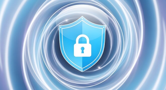 Digital security shield with padlock protecting data and privacy online